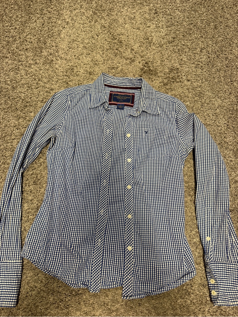 American Eagle Outfitters Blue Gingham Button-Down Shirt